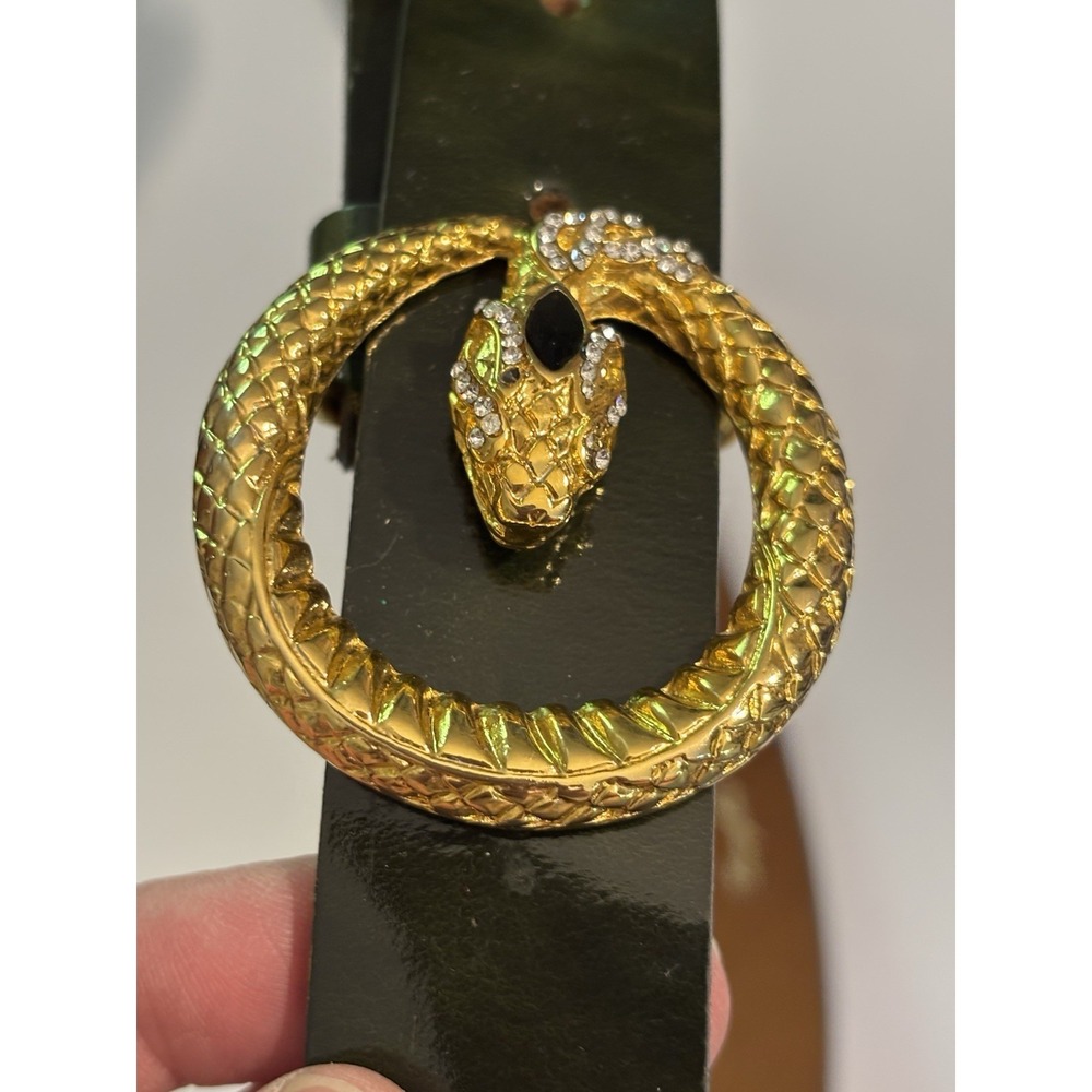 GARUGLIERI  Black Patent Leather Gold Snake Belt XL Crystals ITALY